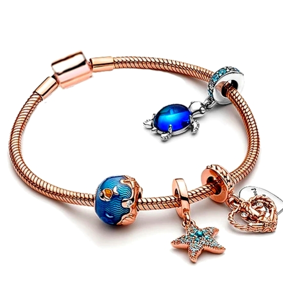 Women's Oceanic Sea Rose Gold Bracelet Fine Jewelry w Charms - Picture 2 of 10